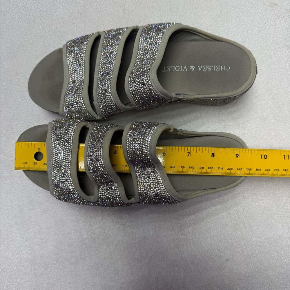 Chelsea & Violet Silver Gray Rhinestone Slide Sandals - Picture 6 of 7
